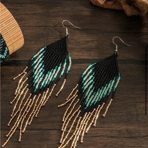 #522 | Turquoise Beaded Tassel Dangle Earrings